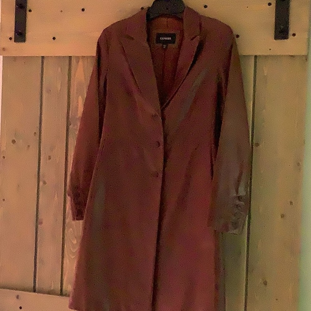 Express Vintage leather coat with lining.  Chocolate Brown leather